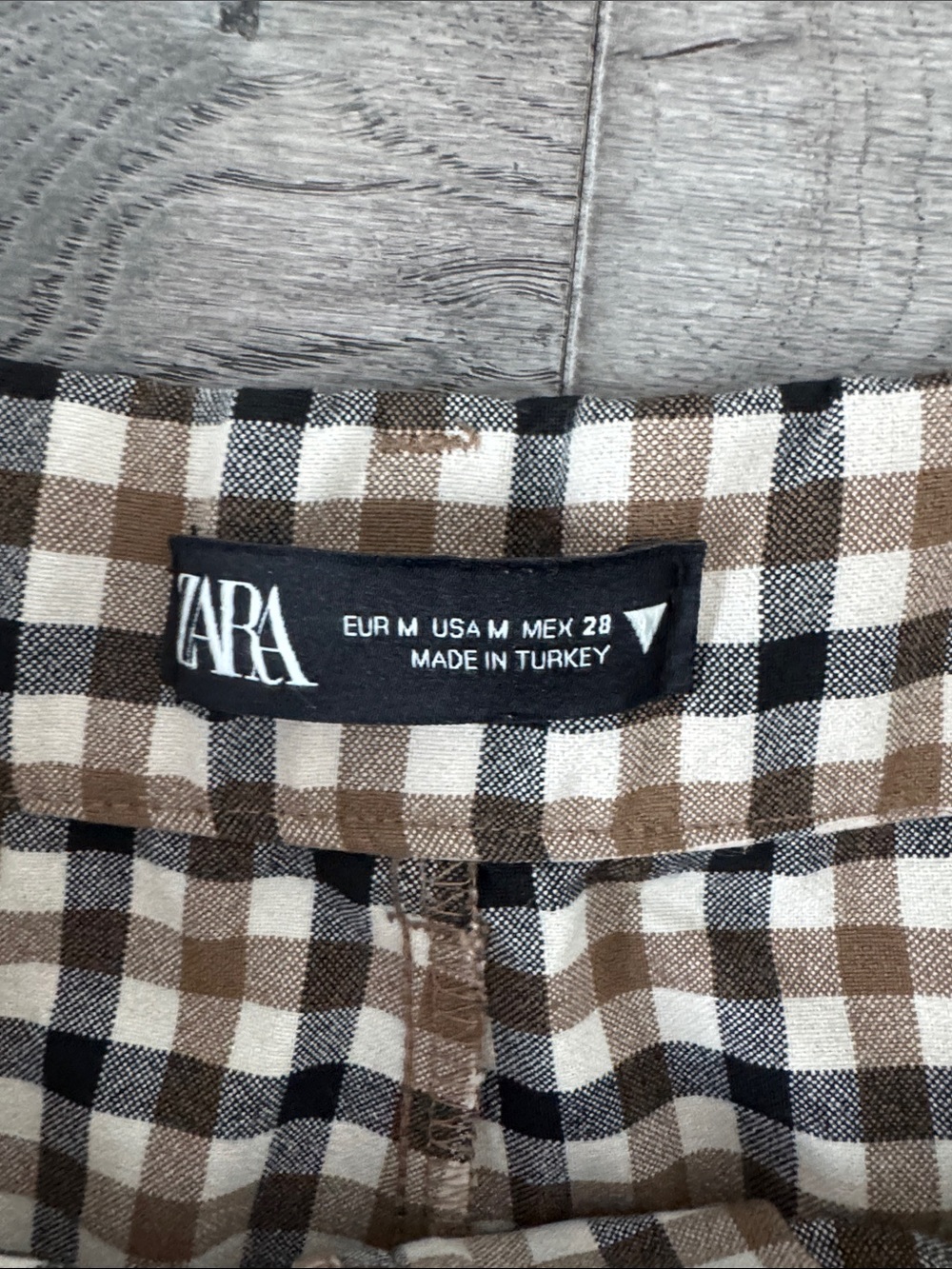 🌼Zara🌼 Tan & Black Checked Wide Leg Trousers, Size M - Picture 2 of 8